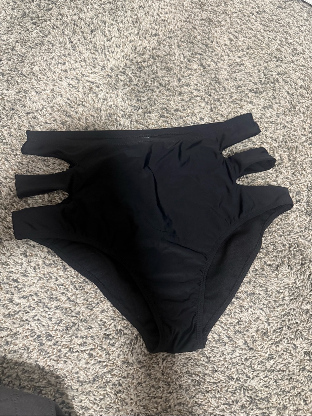 Rue21 Black High-Waist Swim Bottoms with Triple Side Cutouts